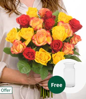 Indian Summer Rose Bouquet ? 20 Roses with Vase