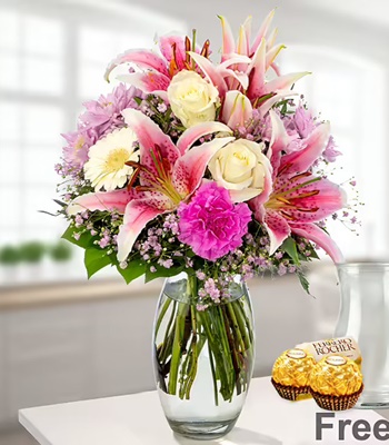 Lily and Rose Flower Bouquet