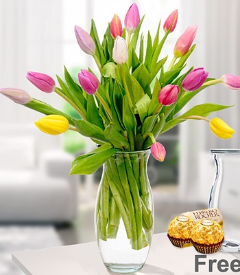 Mix Tulip Flower Bouquet - 15 Assorted Tulips