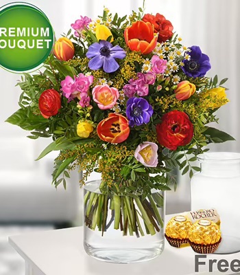 Mix Tulip Flower Bouquet With Mix Color Seasonal Flowers