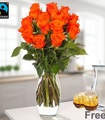 Orange Rose Flower Bouquet - 20 Long Stem Roses