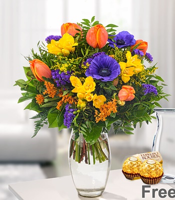 Orange Tulip Flower Bouquet with Mix Seasonal Flowers