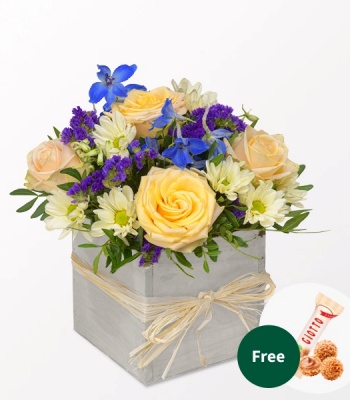 Pastel Meadow Flowers in Rustic Wooden Box