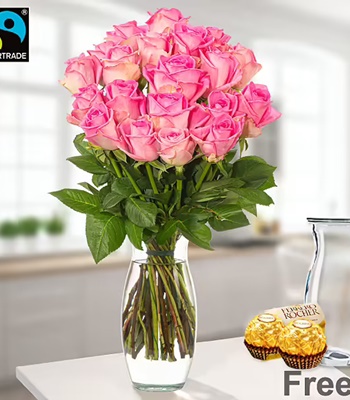 Pink Rose Flower Bouquet - 20 Long Stem Roses