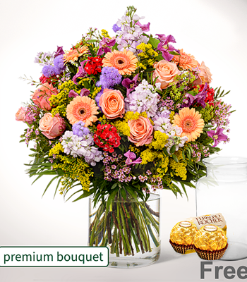 Premium Flower Bouquet with Premium Vase and Ferrero Rochers