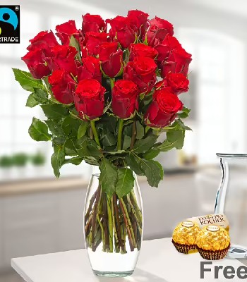 Red Rose Flower Bouquet - 20 Long Stem Roses