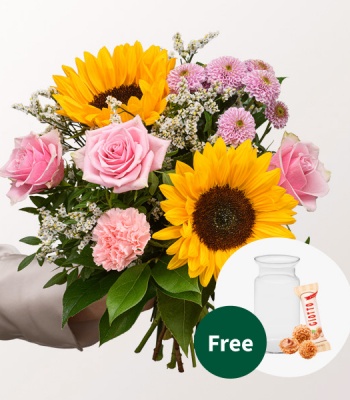 Summer Romance Bouquet with Red Roses & Seasonal Blooms