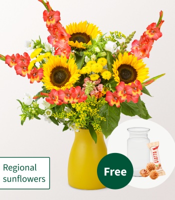 Sunshine Glow Bouquet ? Gladiolus, Sunflowers & Santini Mix