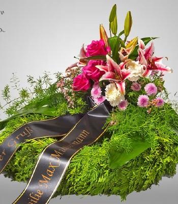 Sympathy Wreath with Pink Lilies and Roses