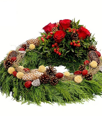 Funeral Wreath With Red Roses & Mix Flowers