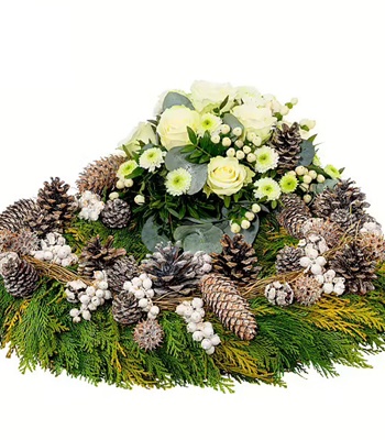 Funeral Wreath With White Roses & Mix Flowers