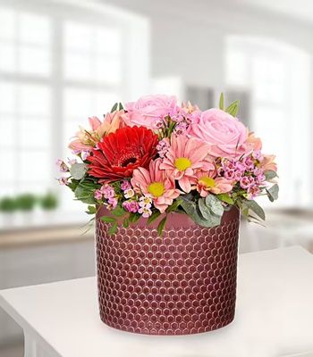 Valentine's Day Love Flower Arrangement in Ceramic Pot