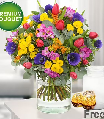Tulip Flower Bouquet With Mix Color Seasonal Flowers