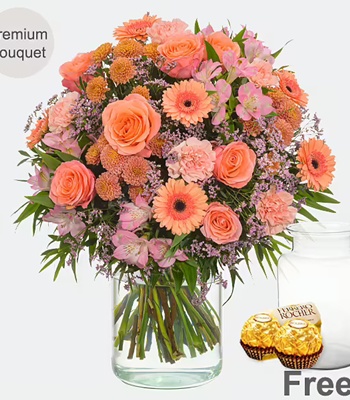 Valentine's Day Premium Bouquet - Salmon Color Flowers