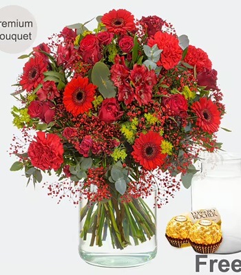 Valentine's Day Premium Bouquet - Free Vase & Chocolates