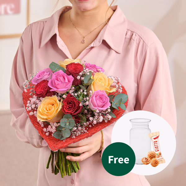 Valentine's Day Rose Bouquet with Heart Accent