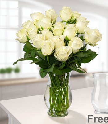 White Rose Flower Bouquet - 20 Long White Roses