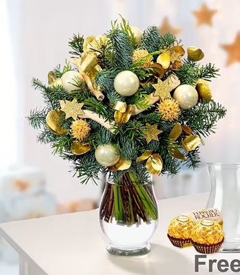 Winter Christmas Bouquet With Vase & Ferrero Rocher