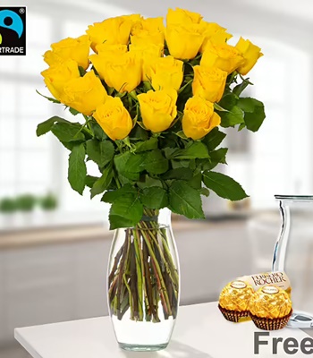 Yellow Rose Flower Bouquet - 20 Long Yellow Roses