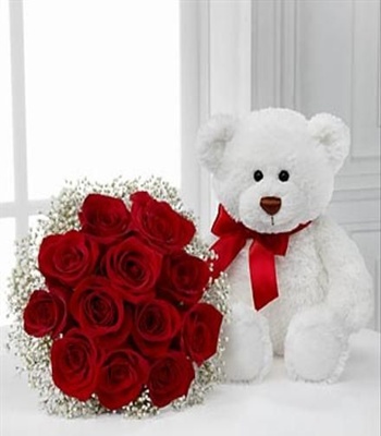 Roses & Teddy Bear - Love Flower Combo