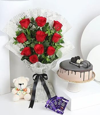 Gift Combo - Flower, Cake, Chocolates & Teddy