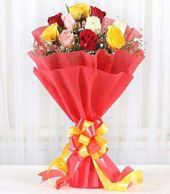 Mix Color Roses - Dozen Assorted Rose Bouquet