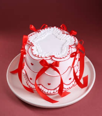Red Hearts N Ribbon Cake