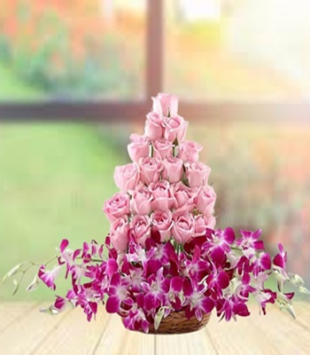 Rose and Orchid Basket - Premium Arrangement