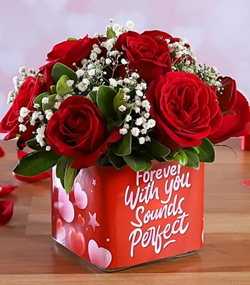 Valentine Red Roses in Forever With You Sticker Vase