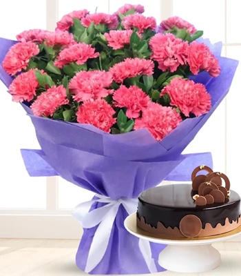 Valentine's Day Carnations & Truffle Cake Combo