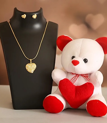 Valentine's Day Necklace Set with Teddy Bear