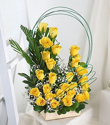 Yellow Rose Basket - Premium 27 Yellow Roses