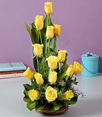 Yellow Rose Basket - 15 Yellow Roses