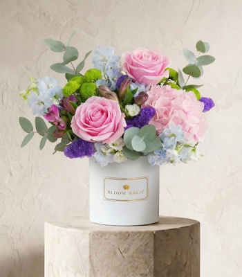 Pink Hydrangea Mixed Flower Hatbox