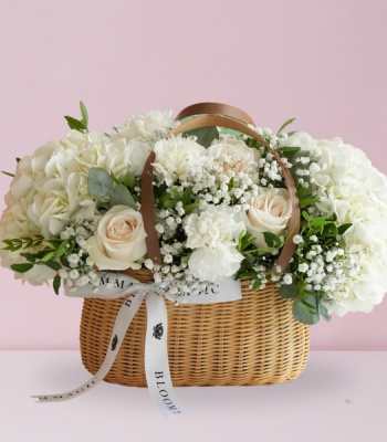 White Hydrangea and Rose Basket
