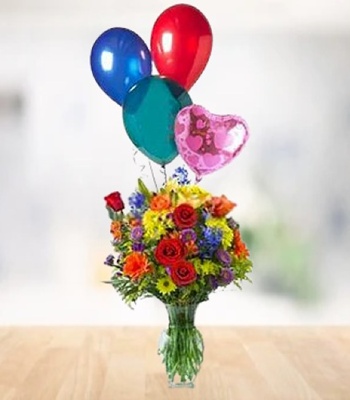Birthday Flowers with Balloons