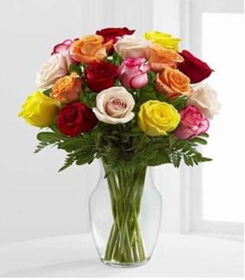 Dozen Mix Color Petite Roses - Free Vase