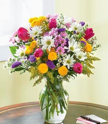 Arrangement Of Mixed Flowers In A Vase