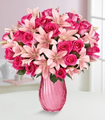 Pink Roses And Lilies