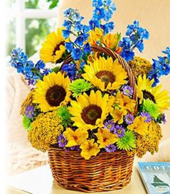 Sunflower Basket with Seasonal Flowers