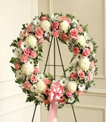 Funeral Wreath - White & Pink Flowers
