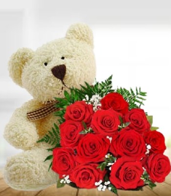 My Sweet Valentine - Red Roses and Cute Teddy bear