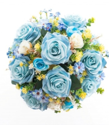 Blue Rose Bouquet with Yellow Accents