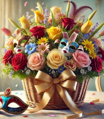 Festive Carnival Basket - Colorful Tulips, Roses & Party Decor