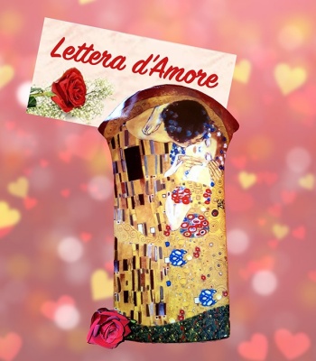 Klimt "The Kiss" Romantic Gift Set with Preserved Red Rose & Handwritten Love Letter