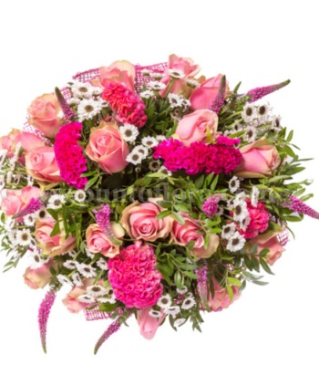 Pink Curls Flower Bouquet with Pink Roses & White Daisies