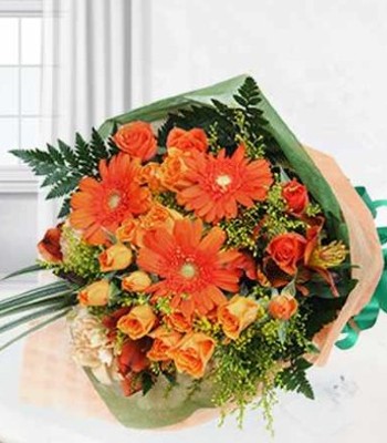 Vibrant Orange Roses and Gerbera Bouquet
