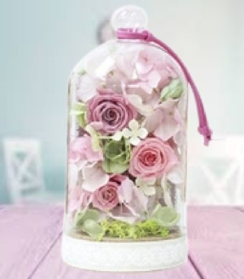 Preserved Pink Flowers in Glass Dome