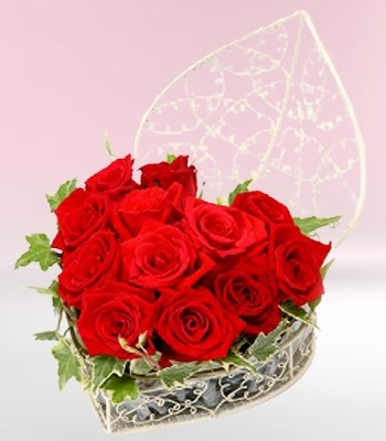 Blooming Love - Romantic Heart Basket of Red Roses