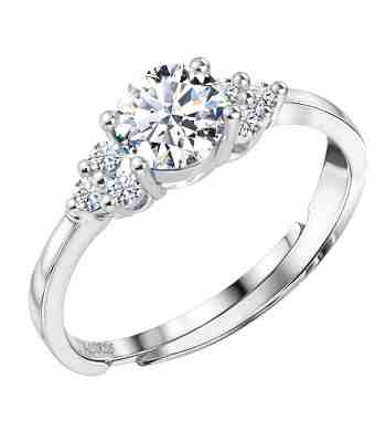 American Diamond Solitaire Ring | Starry Adjustable Sterling Silver